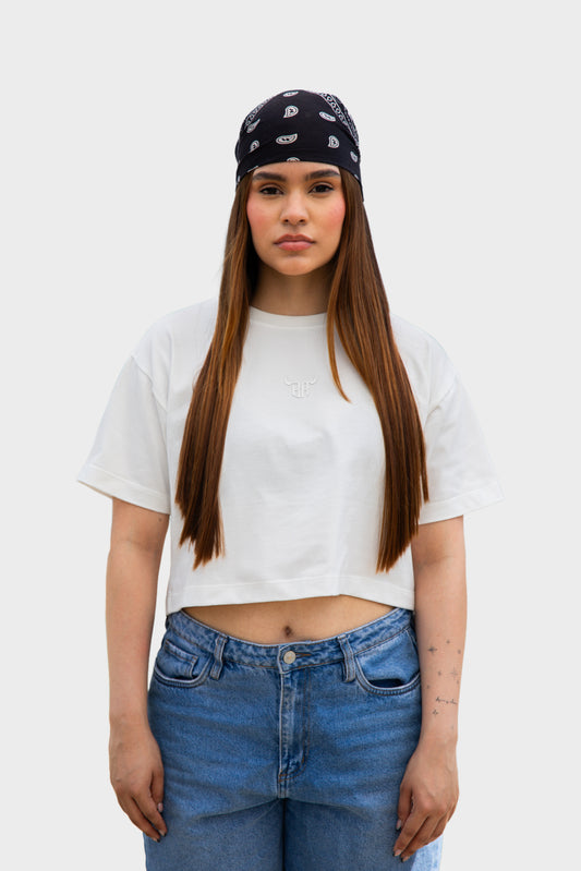 Croptop Classic cream estampado blanco